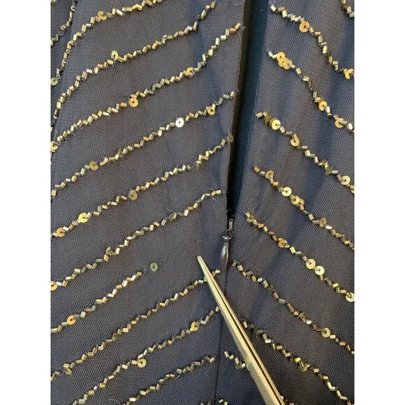 Adrianna Papell 18 Bead Halter Blousen Gown Navy Dress Art Deco Formal NwD - Picture 12 of 14